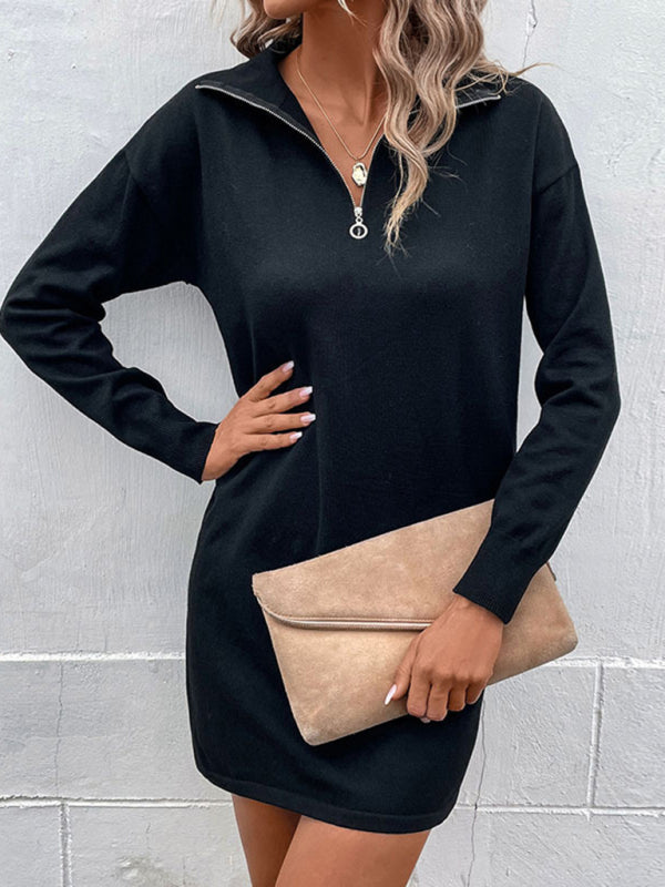 Zip-Up Long-Sleeve Mini Dress