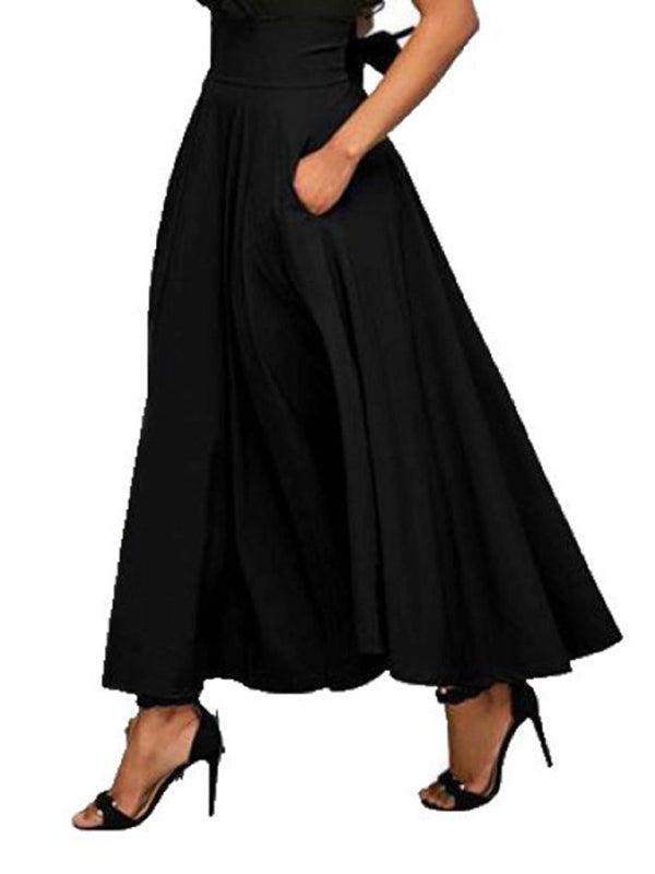 Solid-Colour Strap Long Skirt