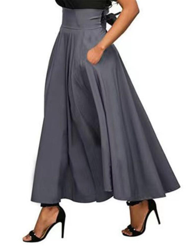 Solid-Colour Strap Long Skirt