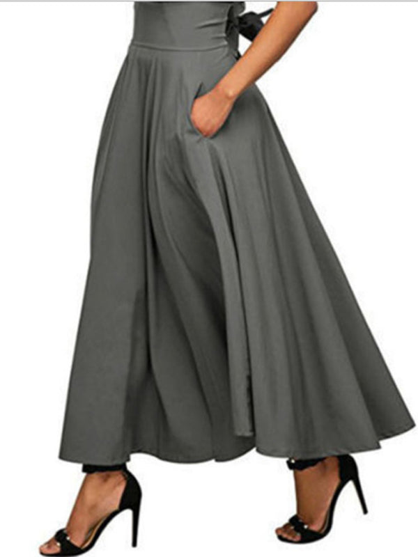 Solid-Colour Strap Long Skirt