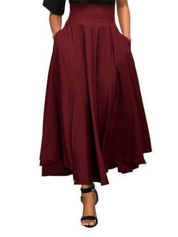 Solid-Colour Strap Long Skirt