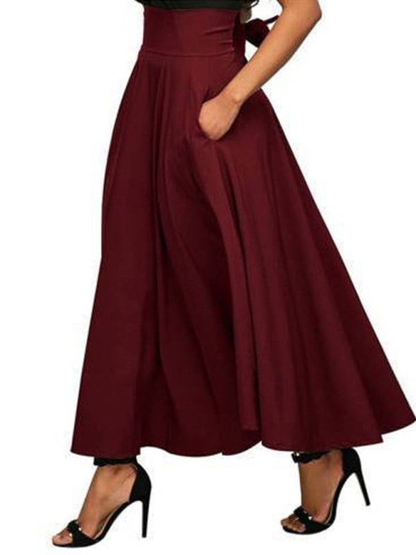 Solid-Colour Strap Long Skirt