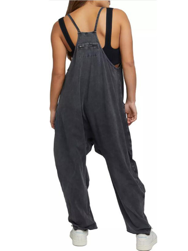 V-Neck Suspender Pocket Jumpsuit