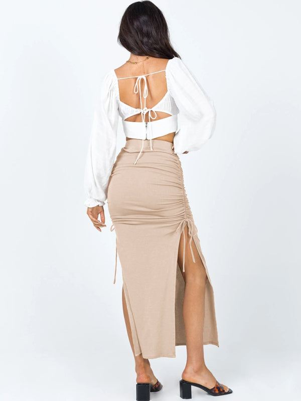 Knitted Slit Slim-Fit Hip Skirt