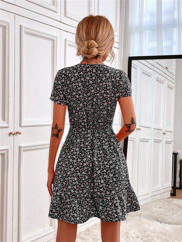 V-Neck Short-Sleeve Printed Dress