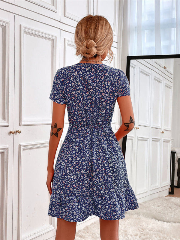 V-Neck Short-Sleeve Printed Dress
