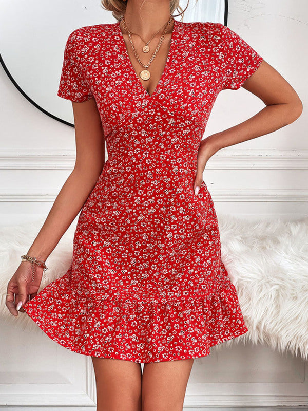 V-Neck Short-Sleeve Printed Dress