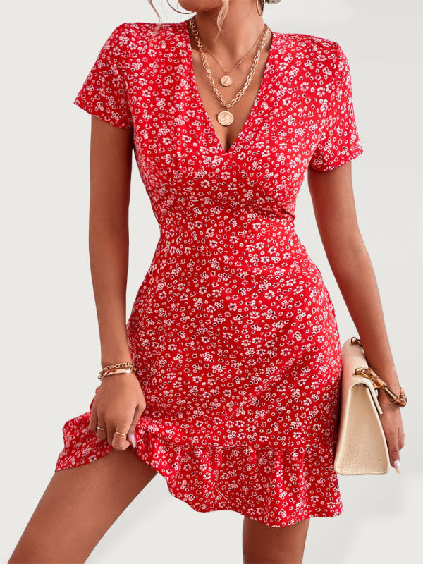 V-Neck Short-Sleeve Printed Dress