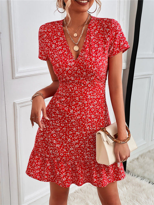 V-Neck Short-Sleeve Printed Dress