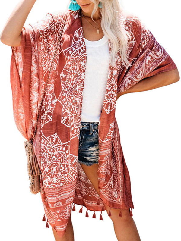 Bohemian Print Tassel Swimwear Cover-Up