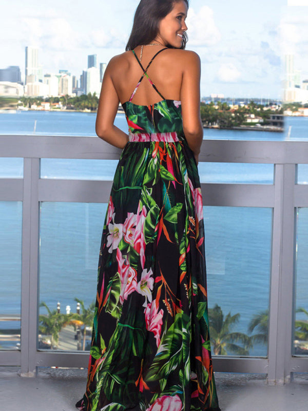 Fashion Sling Print Beach Dress