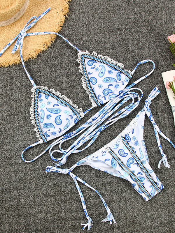 Bohemian Knit Wrap Strap Bikini Set