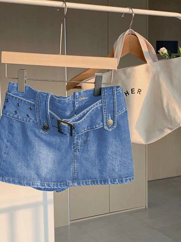 Y2K Washed Denim High-Waist Slim Mini Skirt