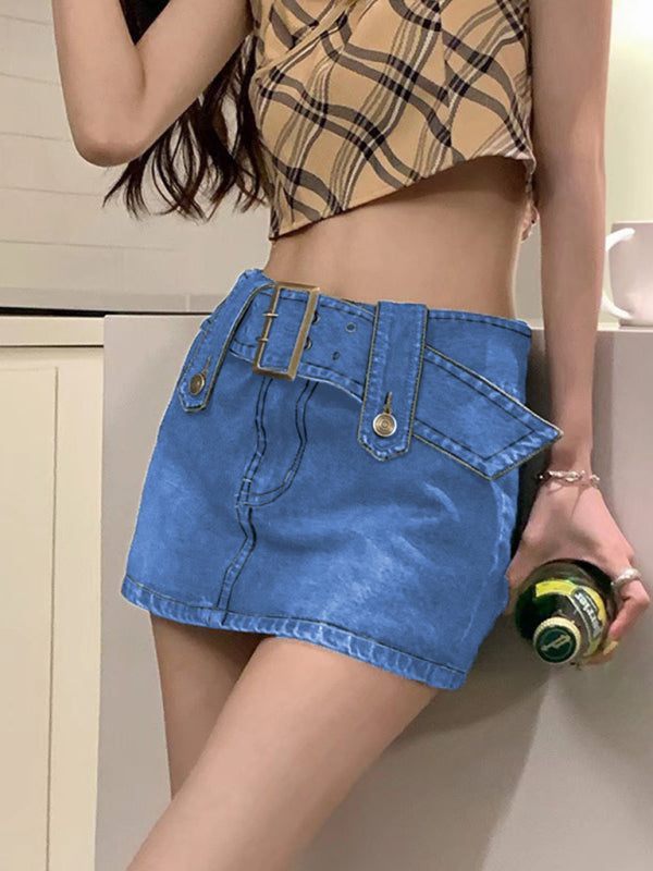 Y2K Washed Denim High-Waist Slim Mini Skirt