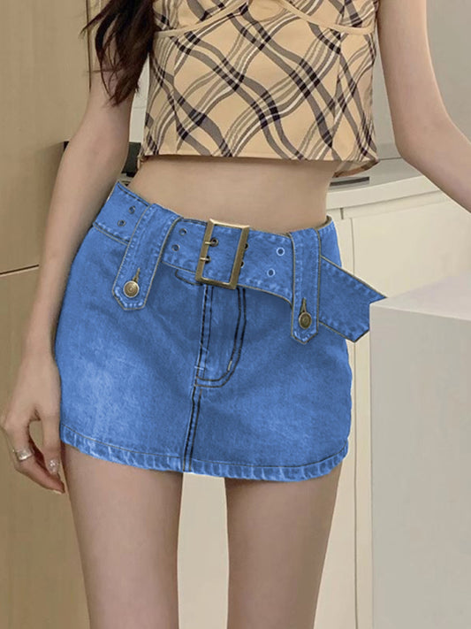 Y2K Washed Denim High-Waist Slim Mini Skirt
