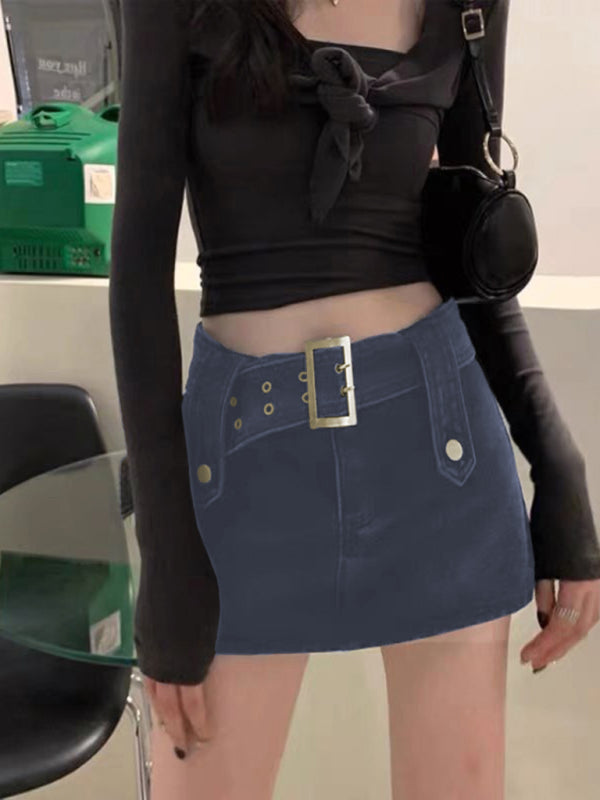 Y2K Washed Denim High-Waist Slim Mini Skirt