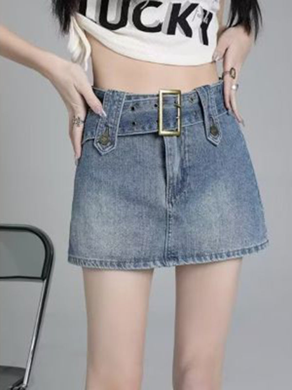 Y2K Washed Denim High-Waist Slim Mini Skirt