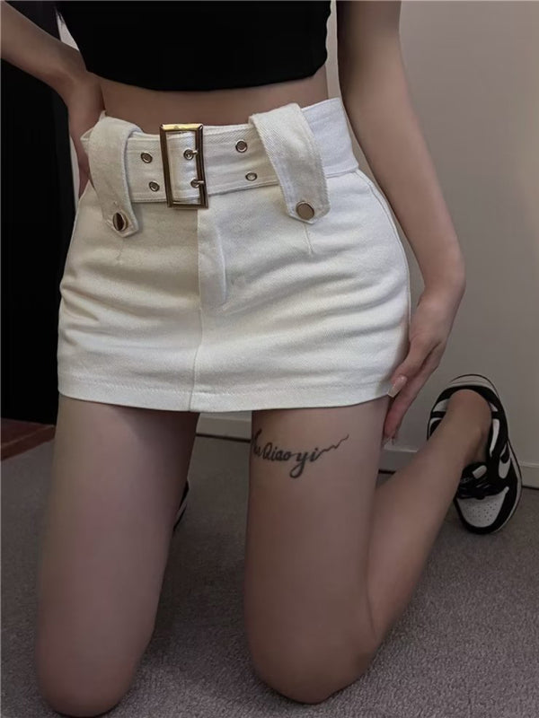 Y2K Washed Denim High-Waist Slim Mini Skirt