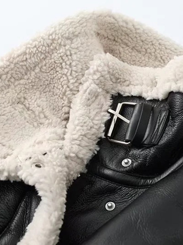 Short High-Necked Motorcycle PU Fur Coat