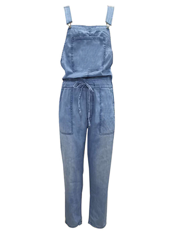 Fashion Elastic Mid-Waist Denim Jumpsuit