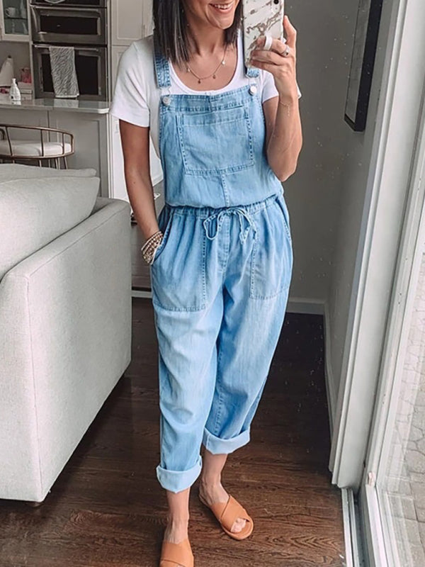 Fashion Elastic Mid-Waist Denim Jumpsuit