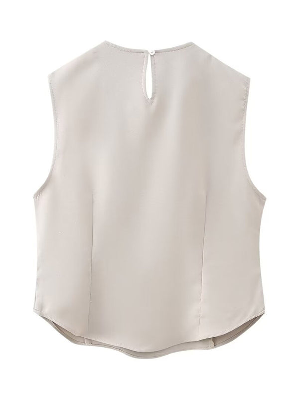 New Round-Neck Slim Sleeveless Vest + Skirt Suit