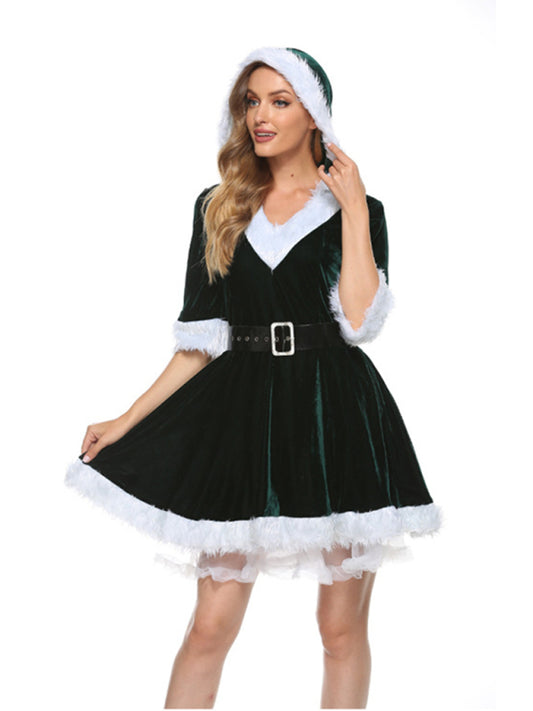 Christmas Plush Hooded Puffy Dress