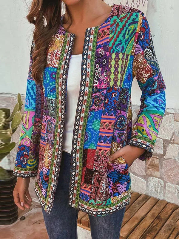 Retro Cotton & Linen Printed Loose Long-Sleeved Cardigan Jacket