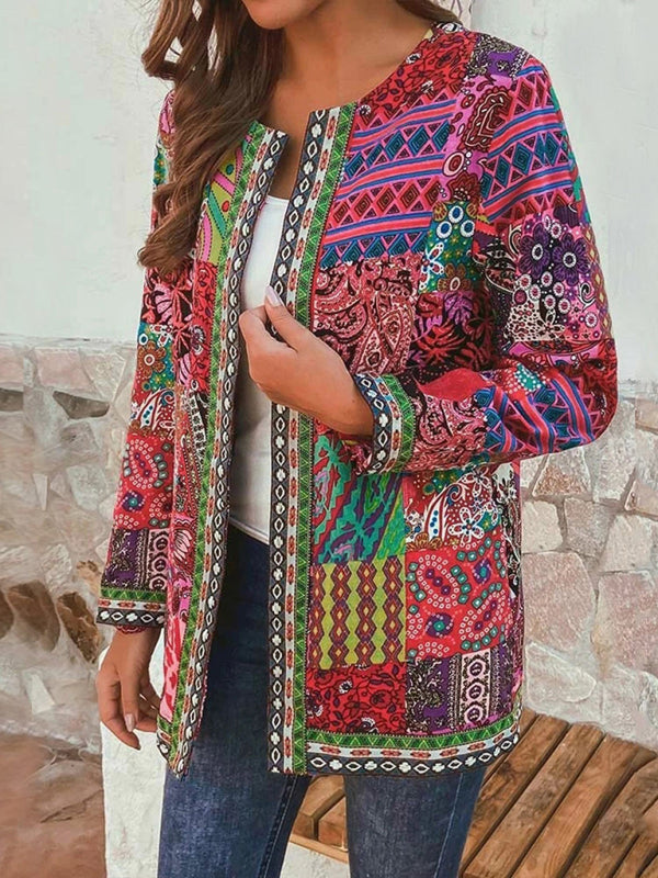 Retro Cotton & Linen Printed Loose Long-Sleeved Cardigan Jacket