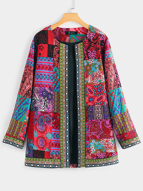 Retro Cotton & Linen Printed Loose Long-Sleeved Cardigan Jacket