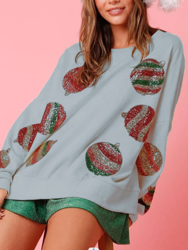 Sequin embroidered fashionable round neck long sleeve sequin patchwork Christmas sweatshirt