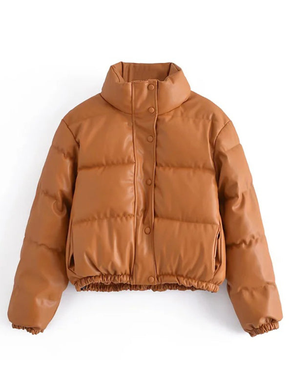 Stand-Collar Single-Breasted Slim-Fit Padded Coat
