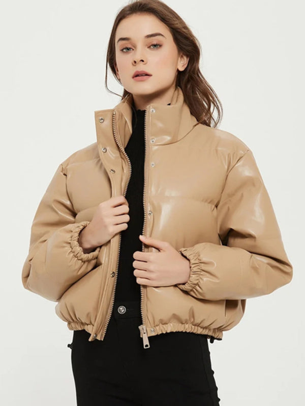 Stand-Collar Single-Breasted Slim-Fit Padded Coat