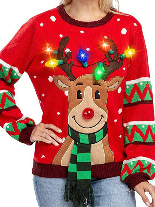 Festive Reindeer LED Christmas Sweater