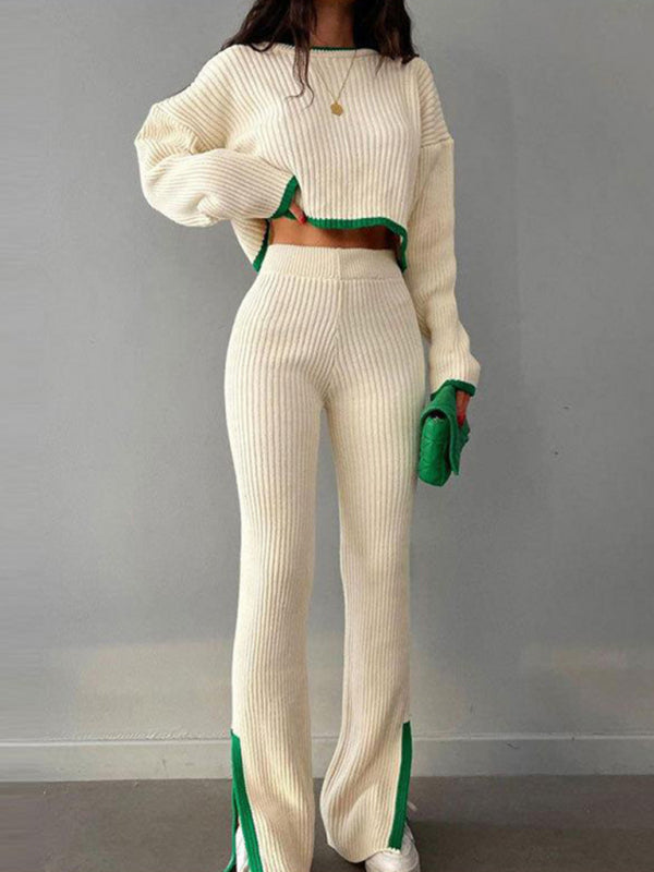 Slit Elastic-Waist Wide-Leg Long Pants Outfit
