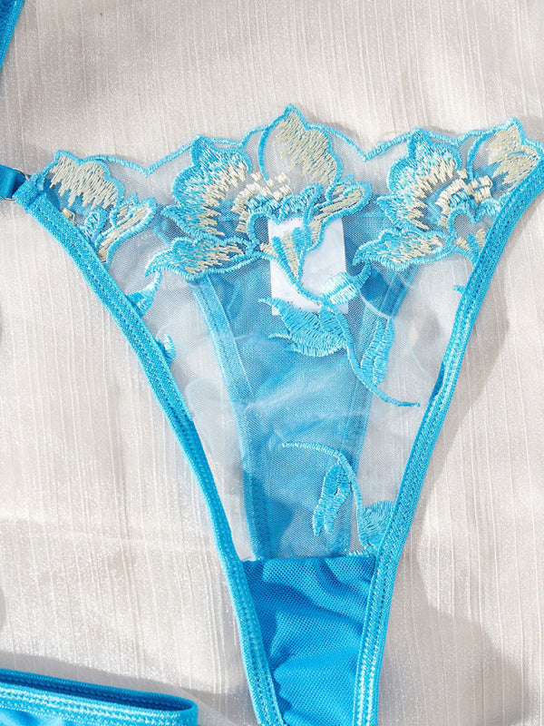 Lace Embroidery See-Through Lingerie Set