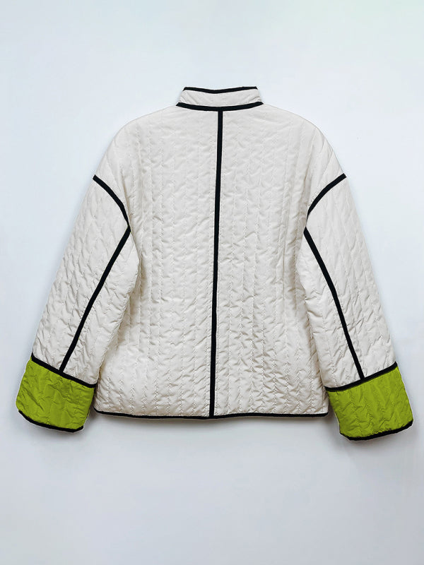 Fashion Contrast-Colour Women's Cotton Coat