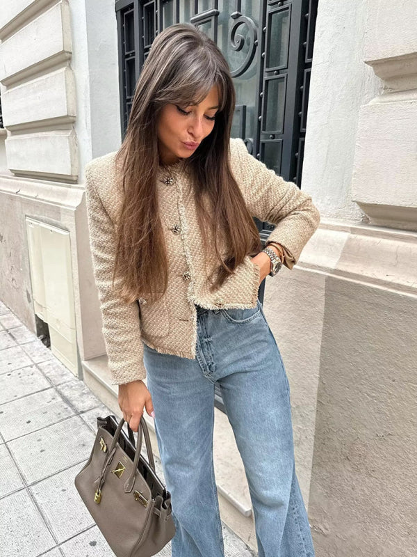 New Women's Elegant Slub Short Coat