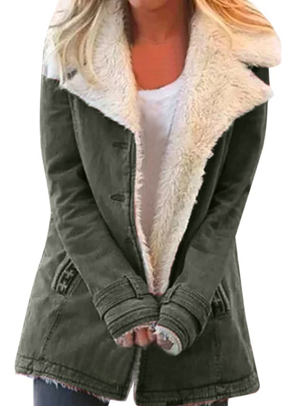 Warm Winter Plush Lapel Mid-Length Jacket