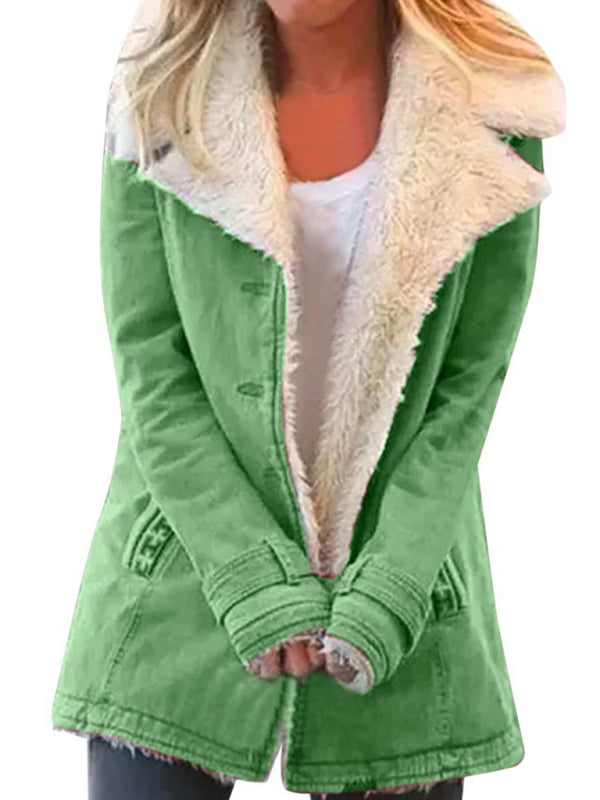 Warm Winter Plush Lapel Mid-Length Jacket