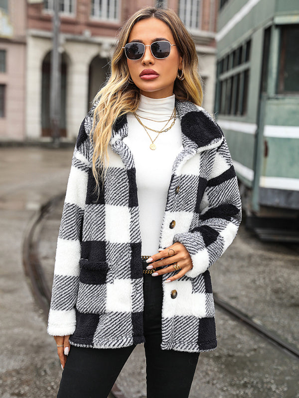 Plaid Single-Breasted Double-Sided Velvet Jacket