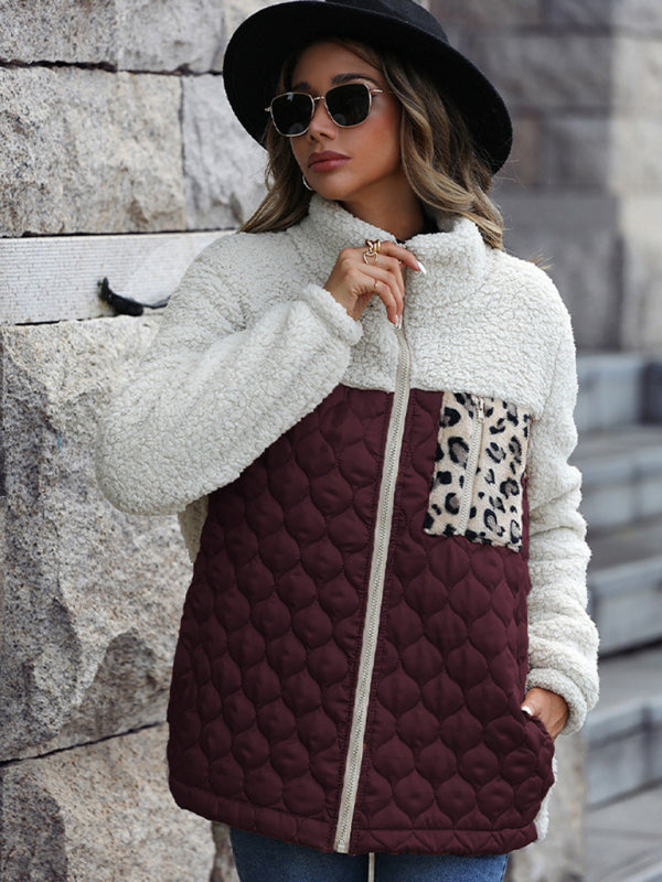 Zipper Plush Quilted Stand-Collar Jacket