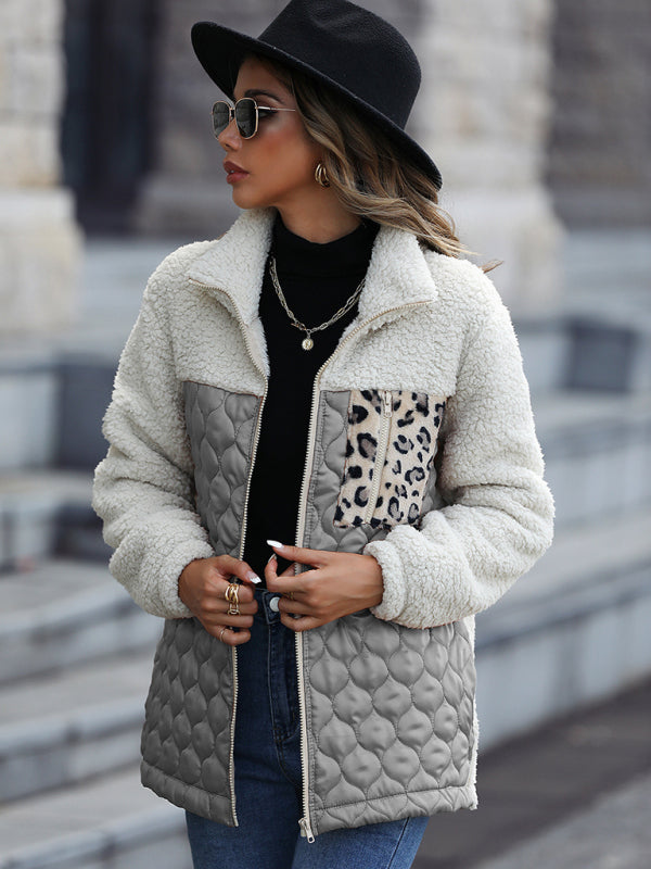 Zipper Plush Quilted Stand-Collar Jacket