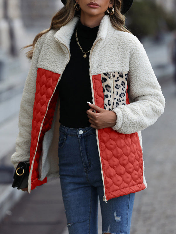 Zipper Plush Quilted Stand-Collar Jacket