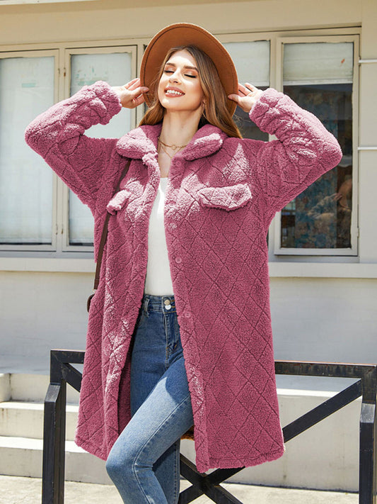 Button-Decorated Plush Long Coat