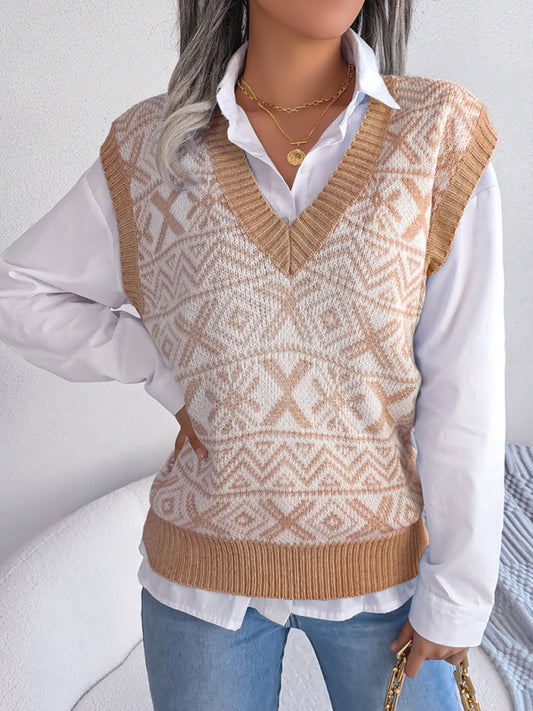 Women's New Christmas Snowflake Knitted Vest Sweater