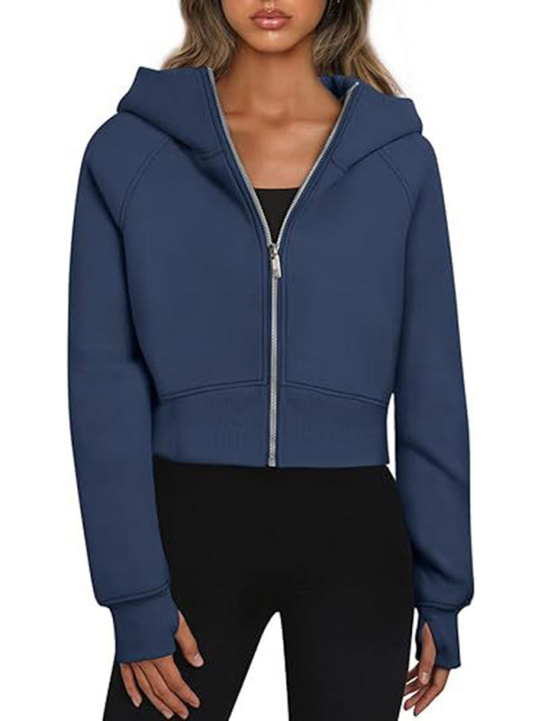 Hooded Zipper Short Casual Sweatshirt