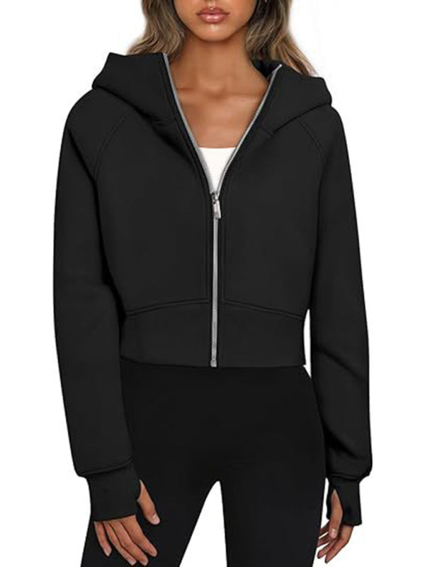 Hooded Zipper Short Casual Sweatshirt