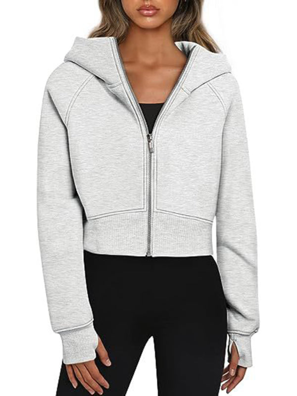 Hooded Zipper Short Casual Sweatshirt