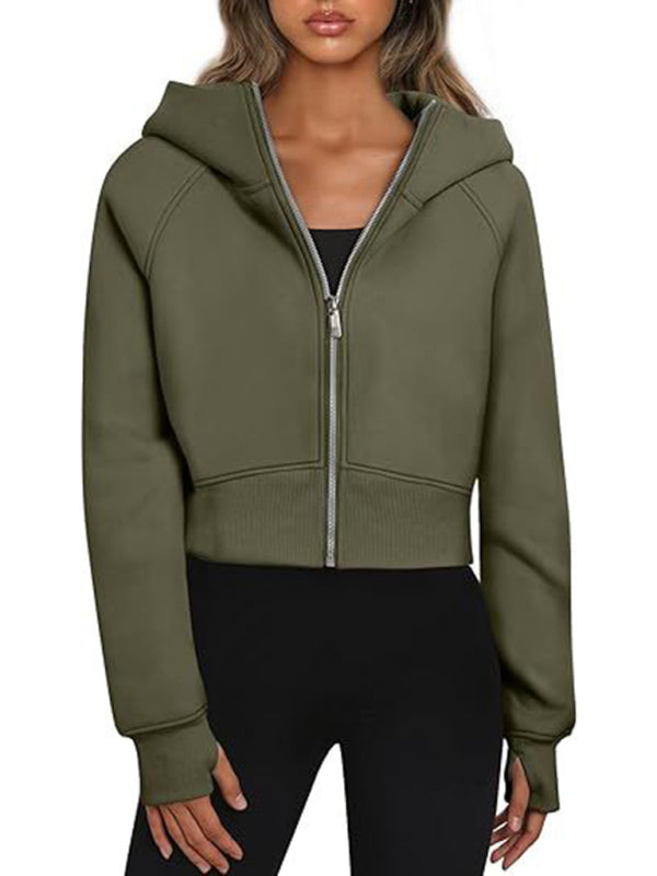 Hooded Zipper Short Casual Sweatshirt